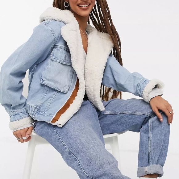 We The Free Jackets & Blazers - We The Free Perry hooded denim jacket with teddy lining in mid wash